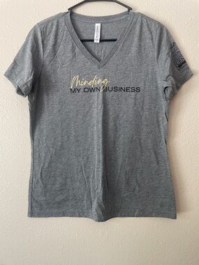 Bella Canvas Gray V-Neck Tee with Gold & Black Script